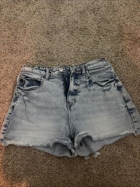 KanCan Light Blue High-Rise Distressed Denim Shorts